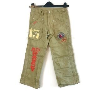Vintage Ed Hardy Embroidered Cargo Pants Beige Tan Khaki Boy’s size 8 10 Medium